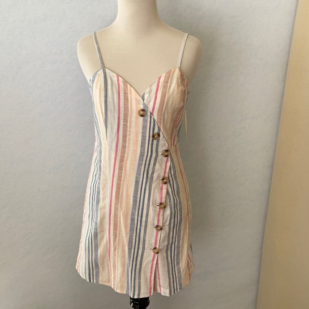 Japna White Stripes Faux Button Sleeveless Romper